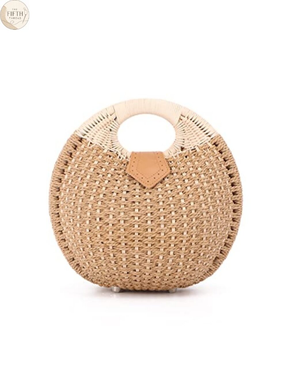 Hand-woven Rattan Straw Tote Bag Pearl Shell Round Handle Retro Woven Handbag